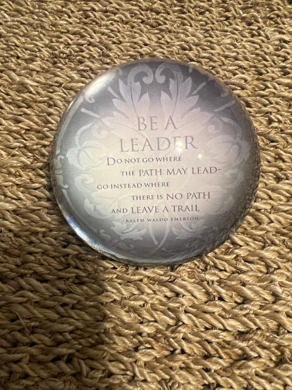 Glass Paperweight - Be a Leader Inspirational Design in Gray